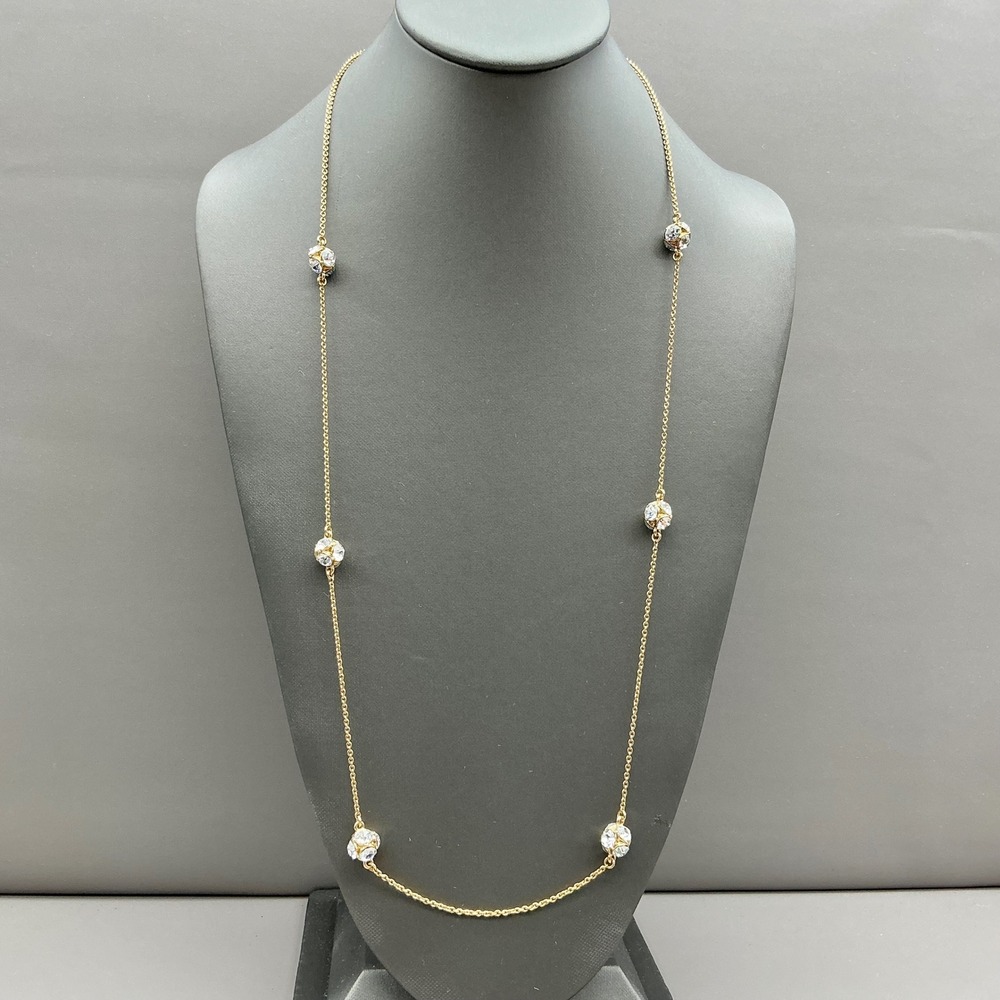 Kate Spade Necklace Gold Tone Clear Crystal Cluster Long Station Chain 26"